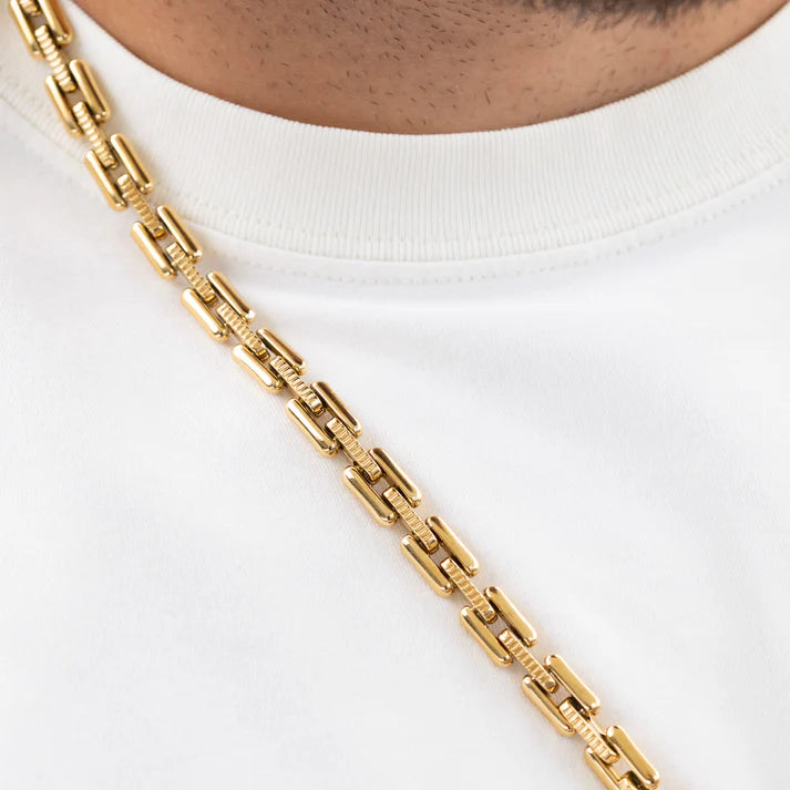 Cadena Tejido Eslabón Paño en Oro Laminado Italiano 18k