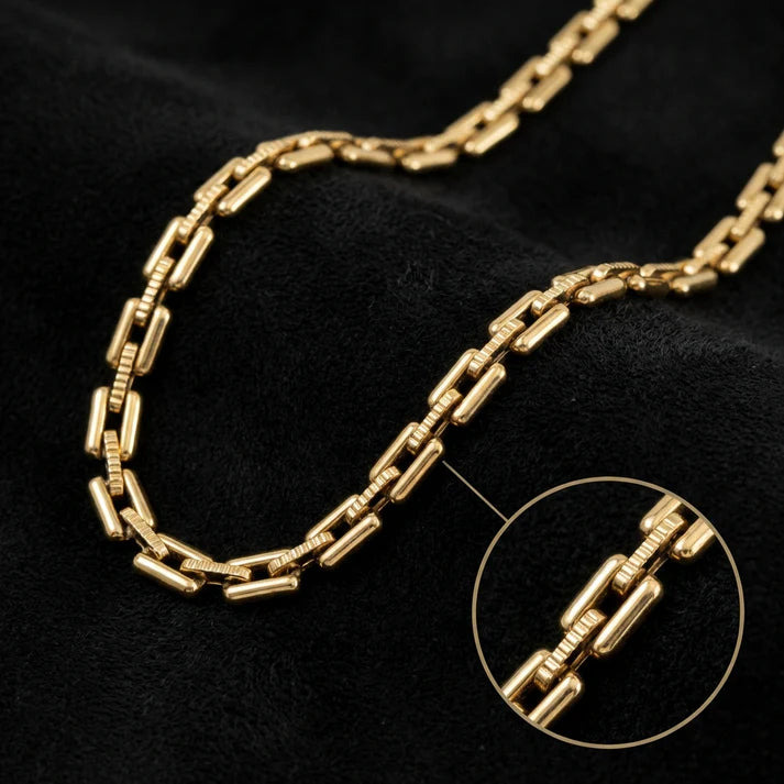 Cadena Tejido Eslabón Paño en Oro Laminado Italiano 18k