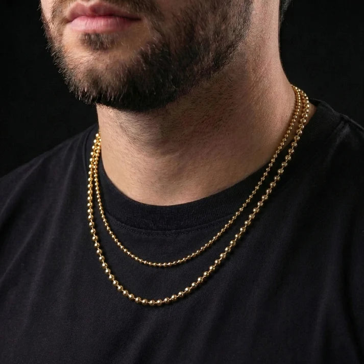 Cadena Tipo Militar para Hombre en Oro Laminado Italiano 18k (3mm-5mm/65cm)