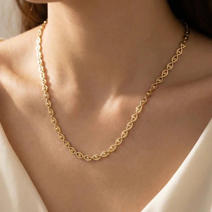 Cadena Tejido Ojo de Panther para Mujer en Oro Laminado Italiano 18k