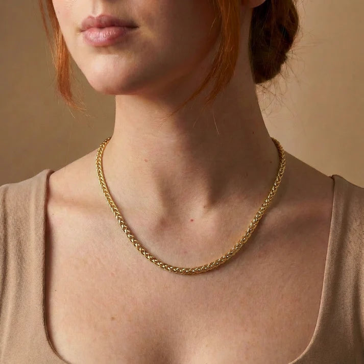 Cadena Tejido Trigo para Mujer en Oro Laminado Italiano 18k (3mm / 45cm)
