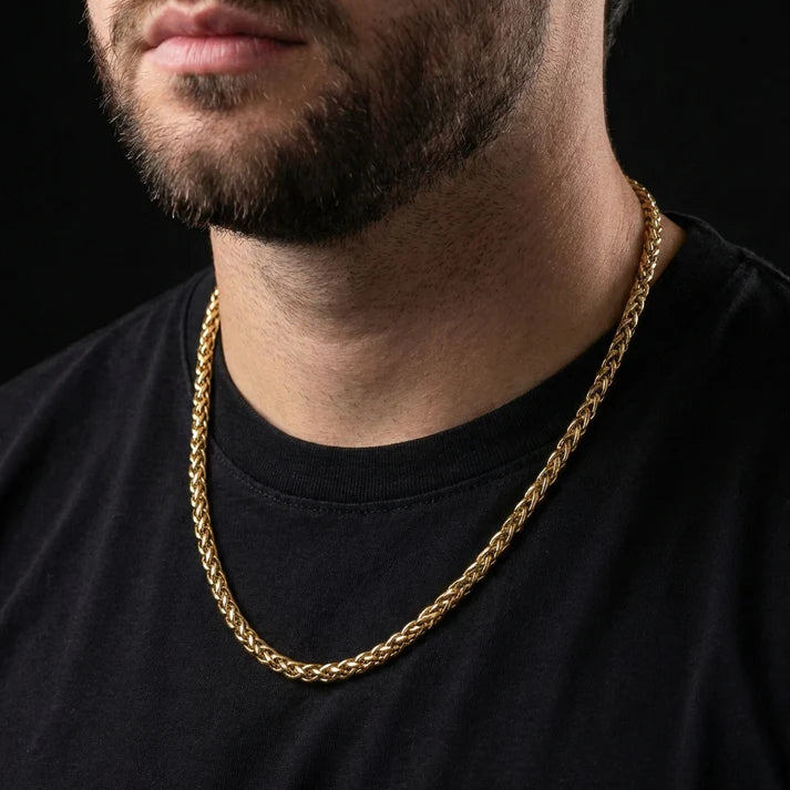 Cadena Tejido Trigo para Hombre en Oro Laminado Italiano 18k (5mm/65cm)
