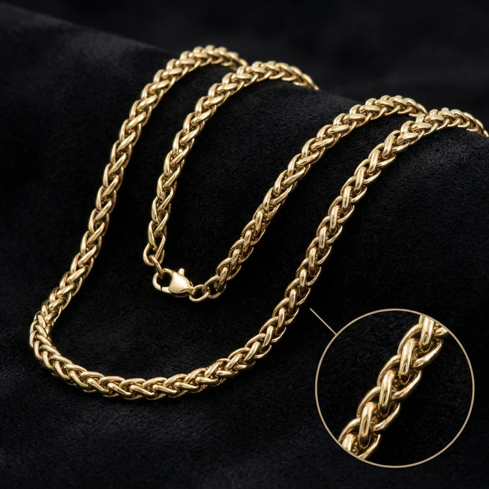 Cadena Tejido Trigo para Hombre en Oro Laminado Italiano 18k (5mm/65cm)