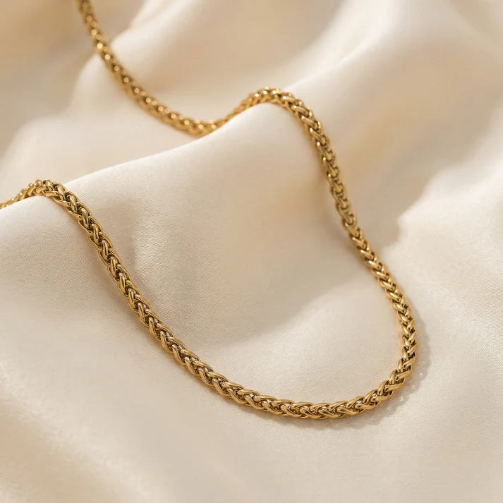 Cadena Tejido Trigo para Mujer en Oro Laminado Italiano 18k (3mm / 45cm)