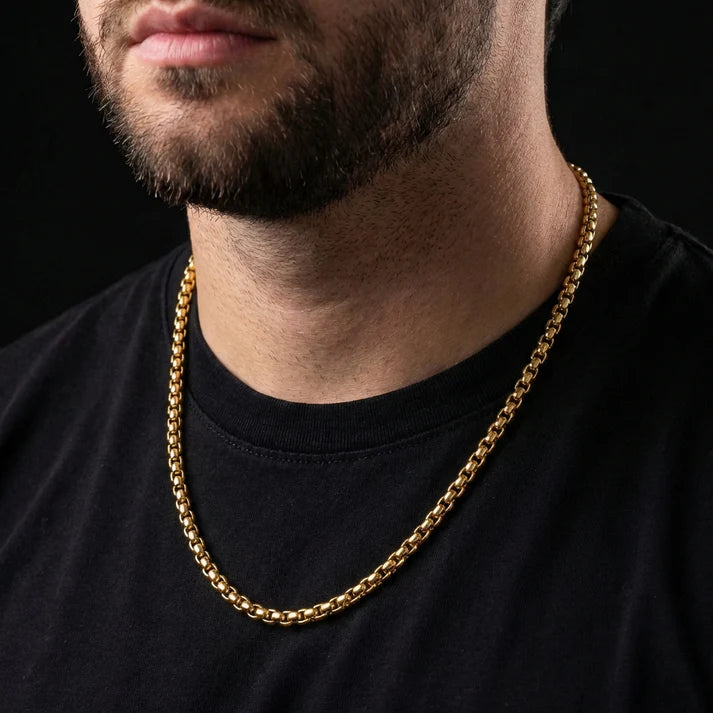 Cadena Veneciana para Hombre en Oro Laminado Italiano 18k (4mm y 6mm / 65cm)